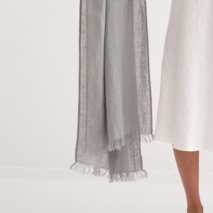 Natural Linen Scarf, Pure Linen Scarves, Trending Item, Fringed Scarf, Linen Gift