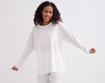 Maglia a maniche lunghe in cotone biologico, tunica in cotone, camicia in cotone morbido, tunica da yoga
