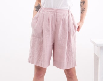 Linen Shorts, Linen Summer Shorts, Wide Linen Shorts with Pleats