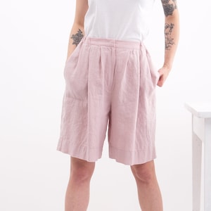 Linen Shorts, Linen Summer Shorts, Wide Linen Shorts with Pleats