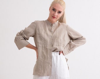 Linen Shirt. Linen Blouse. Women Linen Shirt Dress With Buttons Fastening Through Front.