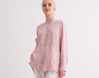 Linen Shirt. Linen Blouse. Women Linen Shirt Dress With Buttons Fastening Through Front.