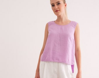 Linen Top, Linen Tank Top, Sleeveless Linen Top for Women