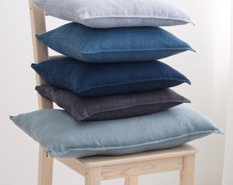 Pure linen pillow cover zipper, soft washed cushioncase, bed cushioncover with zip, couch or sofa pillowcase color softened throw pillow