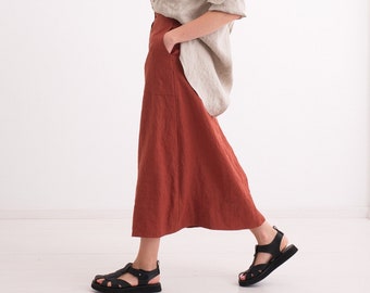 Linen Skirt, Natural Linen skirt, Washed Linen skirt, Midi Linen Skirt, High Waist Linen Skirt