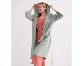 Linen Robe, Linen Bath Robe, Soft Linen Lounge Wear, Linen SPA Robe, Hooded Linen Robe