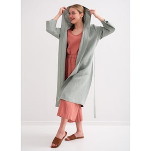 Linen Robe, Linen Bath Robe, Soft Linen Lounge Wear, Linen SPA Robe, Hooded Linen Robe