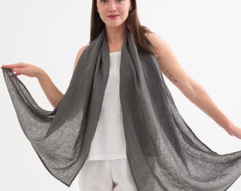Linen scarf. Natural soft washed linen shawl. Women classic wrap. Gifted scarf casual