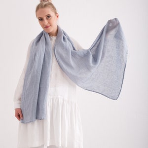 Linen Scarf. Natural soft washed linen scarf. Linen Woman Scarf. Airy Blue