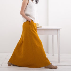 Linen Maxi Skirt with pockets, A Line, Long Linen Skirt, Elegant Womens Skirt image 2