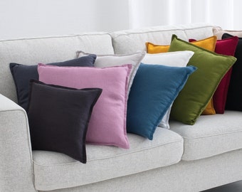 Linen Cushioncover with zip, soft washed cushioncase, couch or sofa pillowcase with zipper, color softened throw pillow