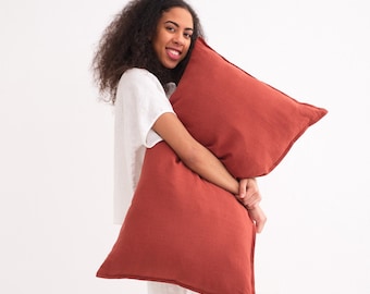 Accent Pillow Cover in Linen, Flanged Decorative Pillow Case, Custom Euro Sham