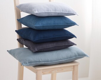 Flange Edge Pillow Sham, Stonewashed Linen Pillow Case, Decorative Throw Pillow Cover