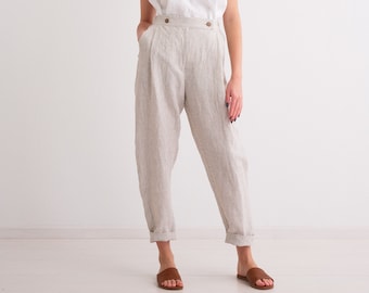 Vintage 100% Linen Pants Size S / EU34 / US4 to Fit Waist 29 / Hip 38 