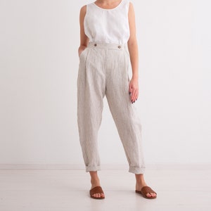 Women Linen Trousers, Elegant, Classic, High Waist Trousers with Pockets
