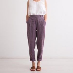Women Linen Trousers, Elegant, Classic, High Waist Trousers with Pockets