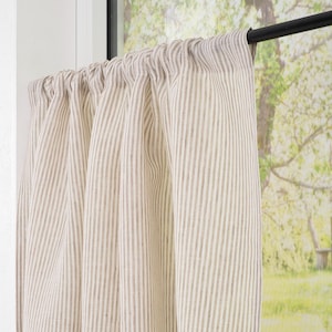 Linen short semi sheer cafe panel, rod pocket cafe curtains, bathroom drapery, sink skirt, Light Filtering privacy curtains.