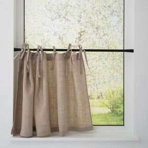 Linen Cafe Curtains, Natural Linen Drapery for Kitchen, Bathroom drapery Curtain with Ties
