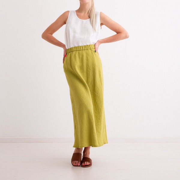 Linen Skirt, Linen Midi Skirt, Femine and Elegant A Line Long Linen Skirt