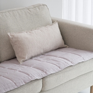 Quilted Sofa Seat Protector, Linen Couch Slipcover for Pets, Minimal Style Sofa Topper, Reversible Sectional Mat