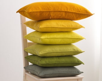 Pure linen pillow cover zipper, soft washed cushioncase, bed cushioncover with zip, couch or sofa pillowcase color softened throw pillow