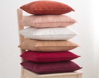 LINEN PILLOW COVER - Square Pillow Cover - Softened Pillow Case - Zipper Pillow Case - Stylish Pillow  Cover - Organic Pillow Case