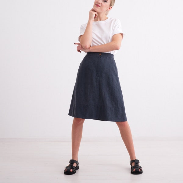 Linen Skirt, Natural Linen skirt, Vintage Linen Clothing Skirt