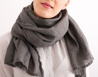 Linen Scarf Shawl. Natural soft washed linen scarf. Linen Woman Scarf.