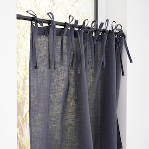 Cafe Linen curtains, Semi Sheer Linen Curtains, Drapery for Kitchen, Bathroom drapery Curtain with Ties