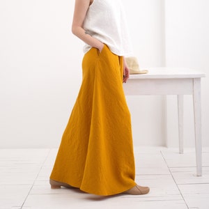 Linen Maxi Skirt with pockets, A Line, Long Linen Skirt, Elegant Womens Skirt image 1