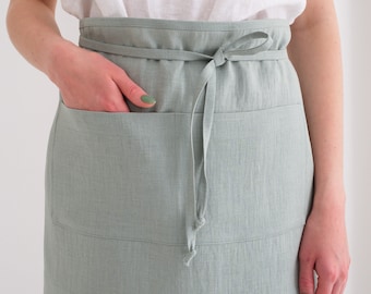 Linen Short Apron, Linen Cafe Apron, Linen Half Apron