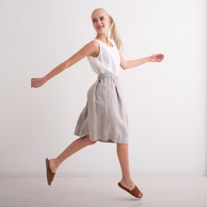 Linen Skirt, Linen Skirt with Pockets, Pleated Elastic Waist Linen Skirt image 4