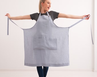 Full Linen Apron, Classic Linen Apron, Kitchen Apron, Linen Pinafore Apron