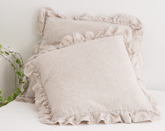 Linen Pillowcase, Linen Pillow Case With Ruffle,  Custom Colour Linen Pillow Case