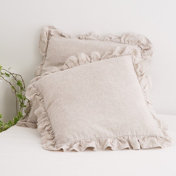 Linen Ruffled Pillow Etsy