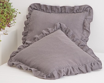 Linen Pillow Cover, Linen Pillowcase With Ruffles, Linen Cushion Cover, Linen Throw Pillow, Soft Linen Bed Pillow