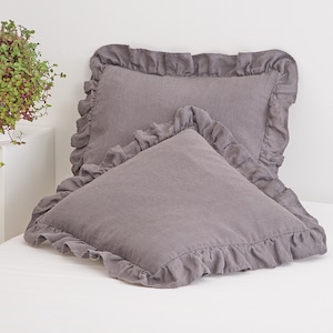 Linen Pillow Cover, Linen Pillowcase With Ruffles, Linen Cushion Cover, Linen Throw Pillow, Soft Linen Bed Pillow