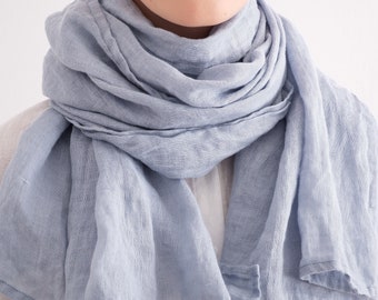 Soft, Light Linen Scarf, Natural soft washed linen scarf, Linen Wrap Scarf.