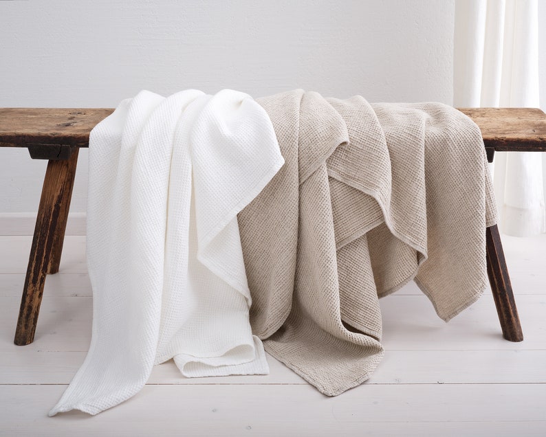 Linen Blanket, Linen Throw Blanket, Bedspread, Undyed Waffle Linen Blanket, Coverlet, Linen Bed Throw image 5