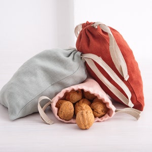 Drawstring Linen Bread Bag, Zero Waste Linen Bread Bag, Bags for nuts, Bags for herb ,Linen Laundry Bag
