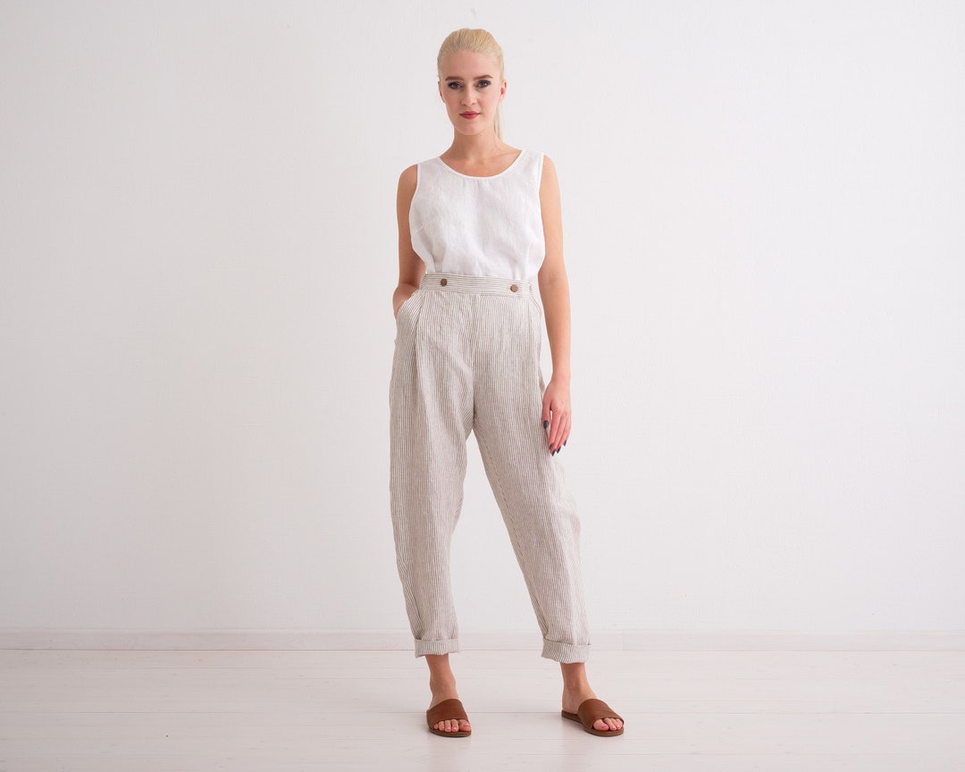 Women Linen Trousers. Elegant, Classic, High Waist Trousers With Pockets. -   Canada