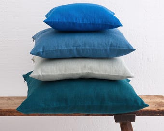 Linen Pillow Cover with Invisible Zipper, Washed Linen Pillowcase, Custom Throw Pillow Cover