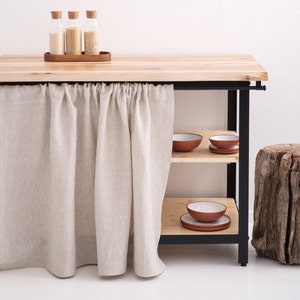 Linen kitchen curtains, cafe linen drapery for kitchen, privacy tier valances bookshelf, shelf cabinet skirt