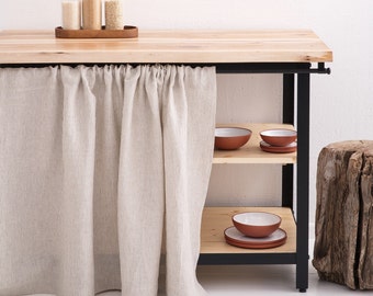 Linen kitchen curtains, cafe linen drapery for kitchen, privacy tier valances bookshelf, shelf cabinet skirt