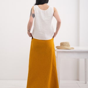 Linen Skirt, Linen Maxi Skirt With Pocket, Femine and Elegant A line Long Linen Skirt 32. Mustard