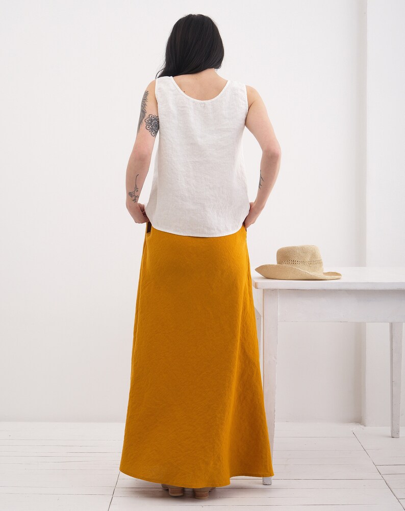 Linen Skirt, Linen Maxi Skirt With Pocket, Femine and Elegant A line Long Linen Skirt 32. Mustard