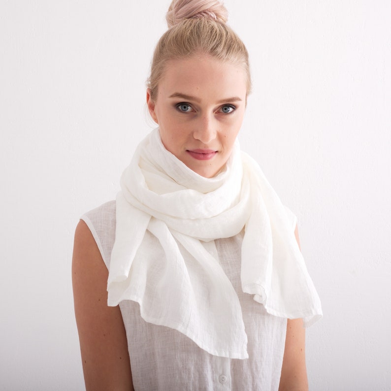 Linen Scarf. Natural soft washed linen scarf. Linen Woman Scarf. Milk White