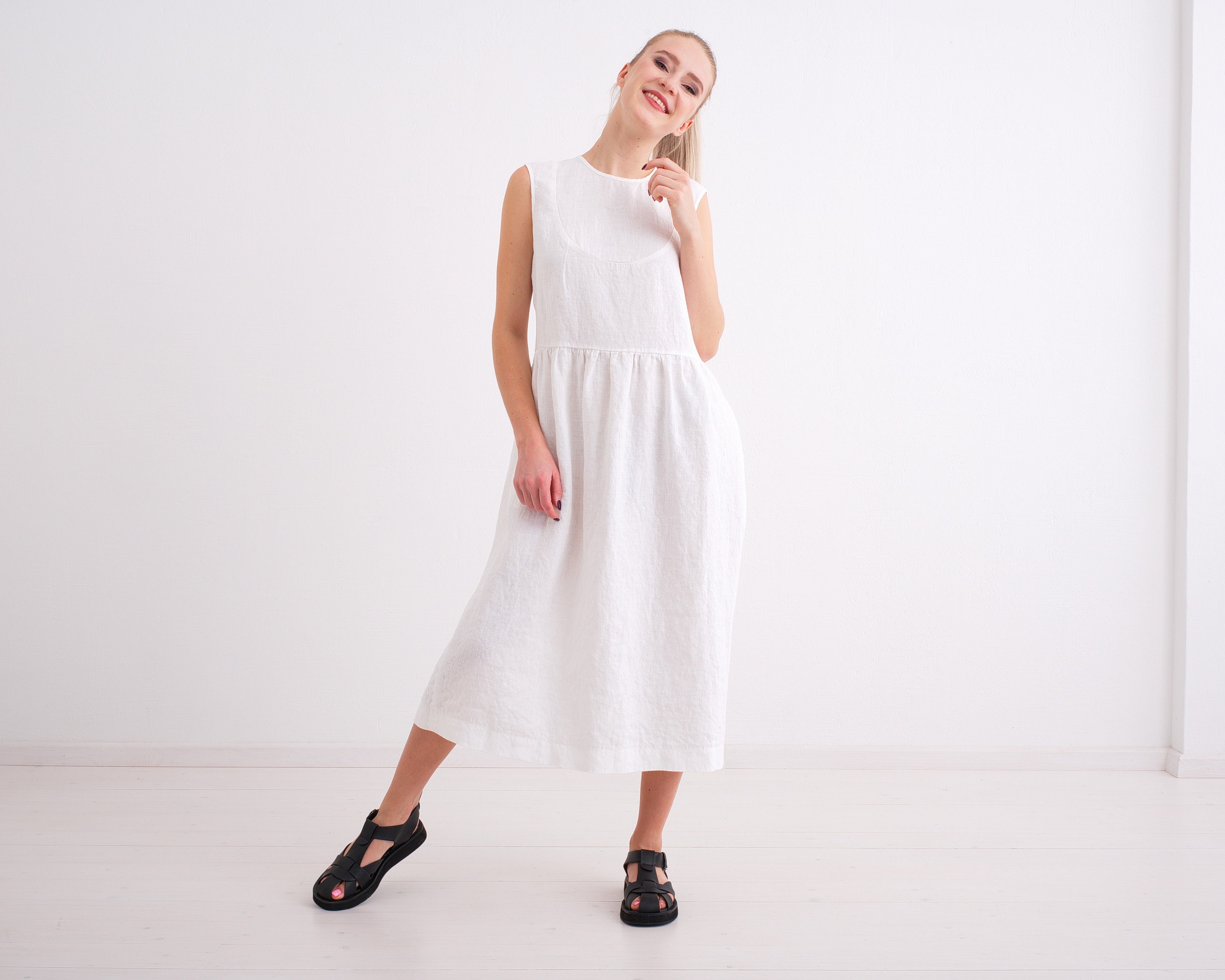 chinese dress ladies Ilio Sleeveless Linen Wrap Midi Dress in White by Dissh