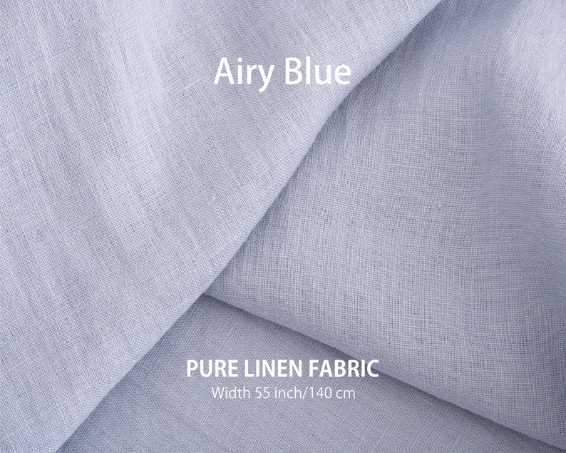 Tela de lino suave cortada a medida, Mejor lino de lino, Calidad europea premium a la venta, Color azul clásico natural, tienda de telas de lino 10. Airy Blue