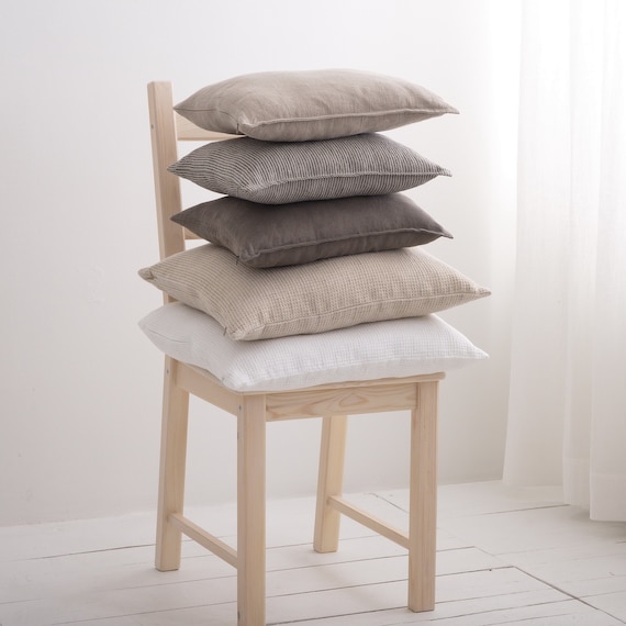 LINEN PILLOW COVER - Square Pillow Cover - Softened Pillow Case - Zipper Pillow Case - Stylish Pillow  Cover - Organic Pillow Case